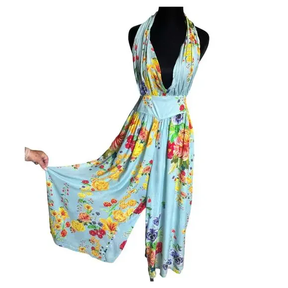 Agua Bendita Florence Bouk Multiway Jumpsuit Floral Blue Yellow Size Medium - Picture 5 of 10